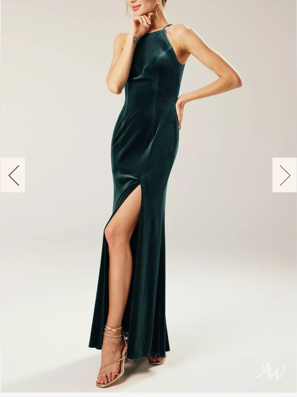 Hunter Green Velvet Halter Maxi Dress with Side Slit